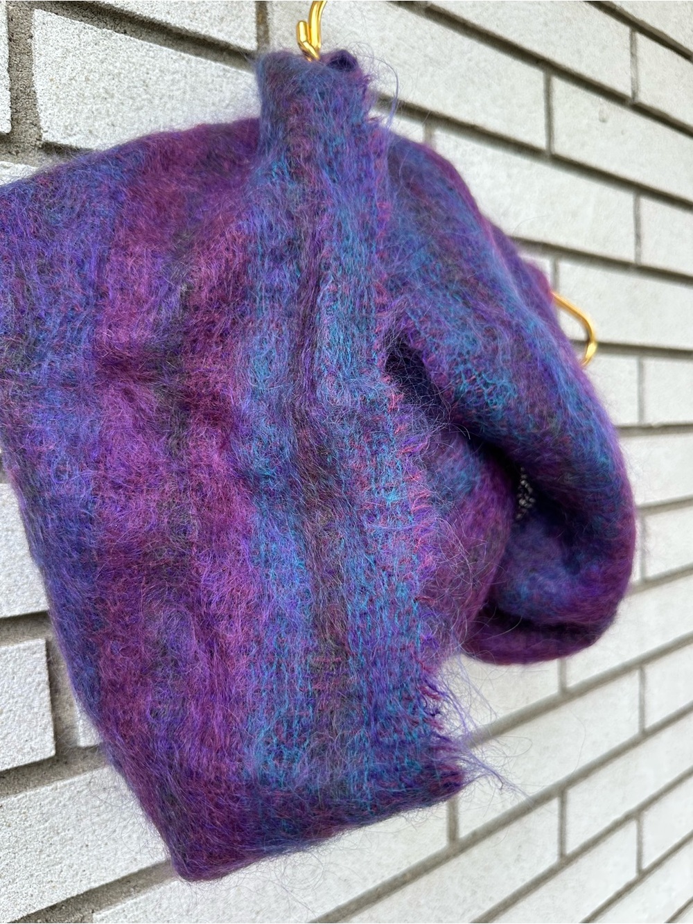 Royal Scot Mohair Wool Scarf Purple Teal Fringe UK Fuzzy Indie Sleaze Luxe - Picture 8 of 9